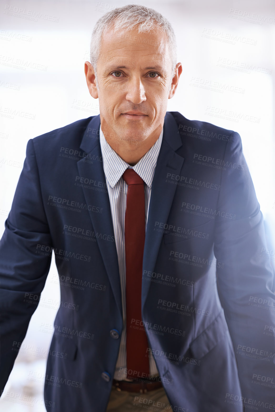 Buy stock photo Confidence, portrait and mature businessman, corporate ceo or senior manager at startup office. Opportunity, trust and face of business owner, boss or entrepreneur at professional agency with pride