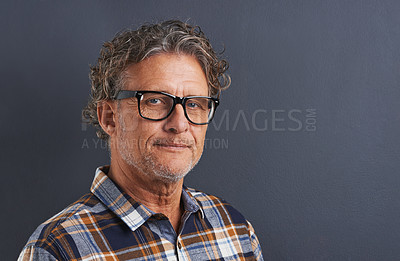 Buy stock photo A cropped portrait of a confident mature man with glasses