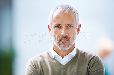 Buy stock photo Portrait, designer and confident business man in office, startup company or creative career. Serious, entrepreneur and face of mature man for management, leadership or development in workplace