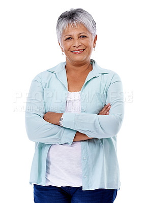 Buy stock photo Studio shot of a mature woman isolated on white