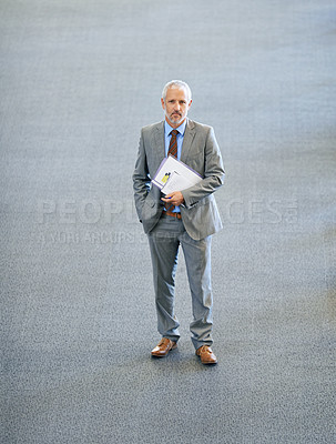 Buy stock photo Portrait of a mature businessman standing in a lobby