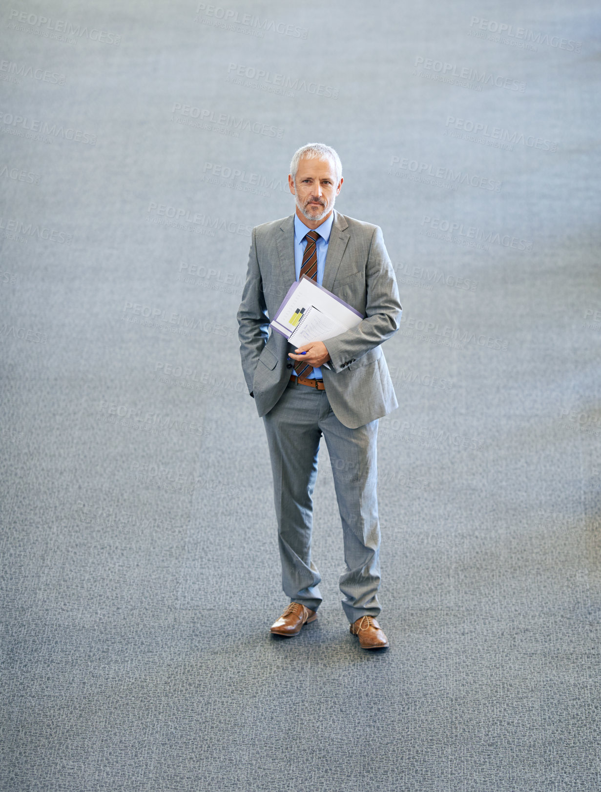 Buy stock photo Portrait of a mature businessman standing in a lobby