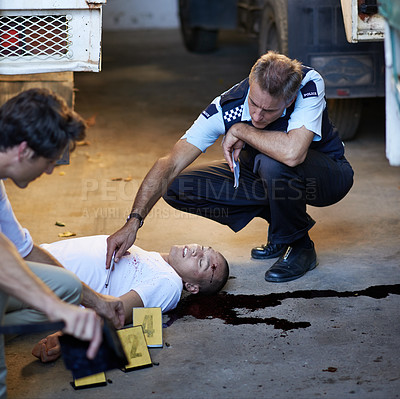 Buy stock photo Shot of a crime scene investigation in progress