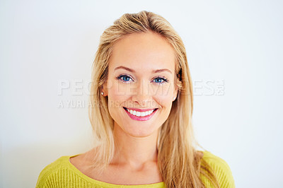 Buy stock photo Studio shot of a happy young woman