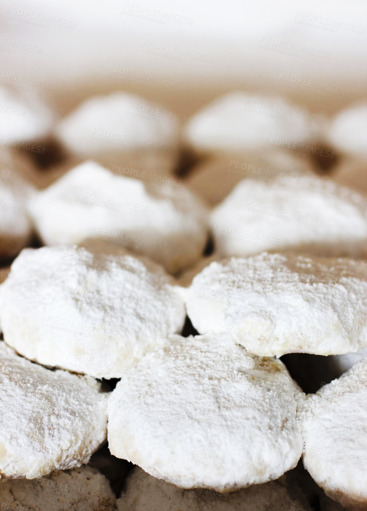 Buy stock photo Bakery, cookies and sweet bread in a store with coffee shop food and product in a kitchen. Biscuit, closeup and sugar with cake and vanilla dessert in a cafe with flour and wheat for a snack