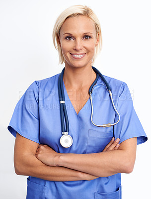 Buy stock photo A shot of a beautiful young doctor at work