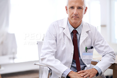 Buy stock photo Portrait, doctor and serious man in hospital for healthcare, wellness or working on career in Australia. Face, medical professional and senior surgeon, expert and physician in clinic for service