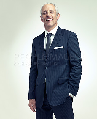 Buy stock photo Mature, businessman and portrait in studio with confidence as entrepreneur boss of financial company, corporate or white background. Male person, face and professional for accounting, loans or mockup