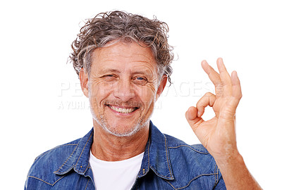 Buy stock photo Studio portrait of a positive mature man isolated on white