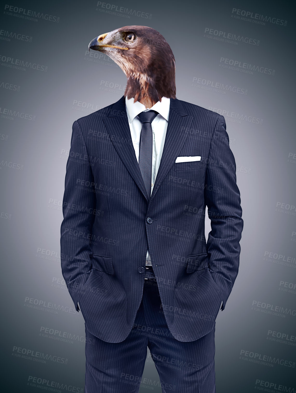 Buy stock photo Conceptual image of animal heads on business people