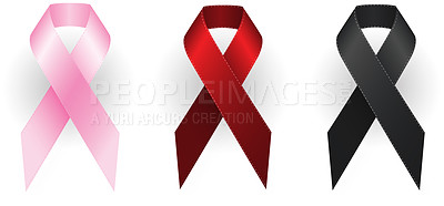 Buy stock photo Ribbon, awareness and bow in studio for support, breast cancer and HIV healthcare icon or sign. Symbol, chest decoration and campaign for solidarity, recognition and mourning on white background