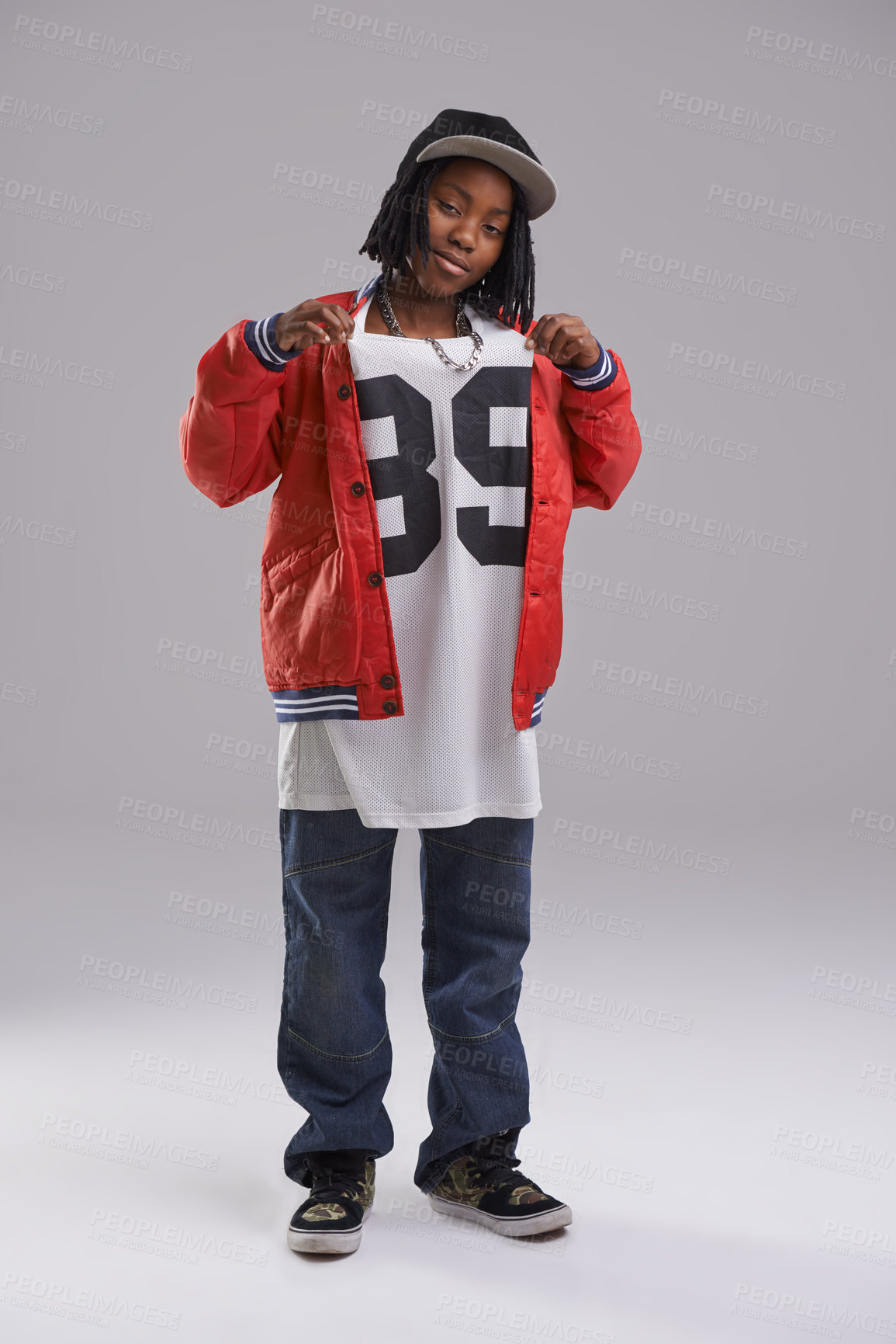 Buy stock photo Studio shot of a young boy dressed in hip hop attire