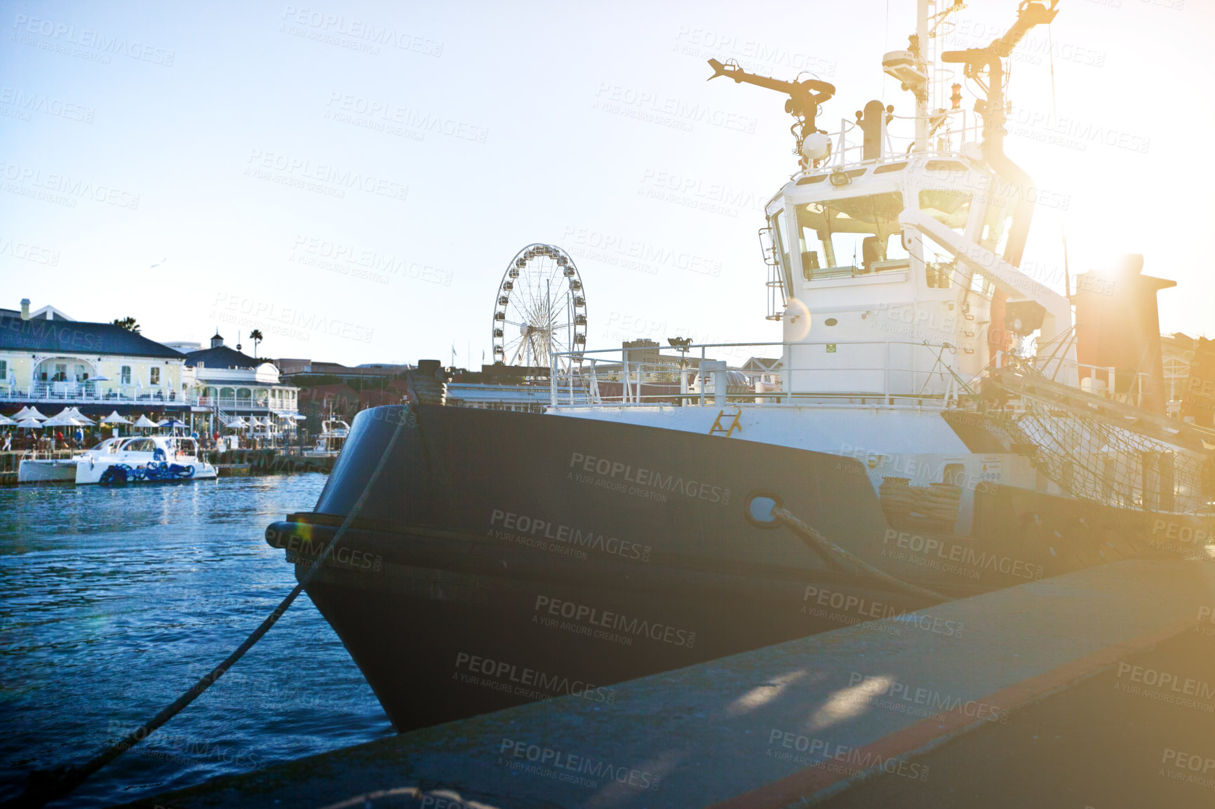 Buy stock photo A boat moored in a shipyard