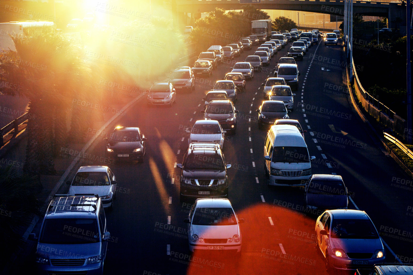 Buy stock photo Shot of a traffic on the motorway