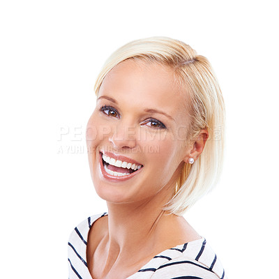 Buy stock photo Studio portrait of a beautiful young woman laughing