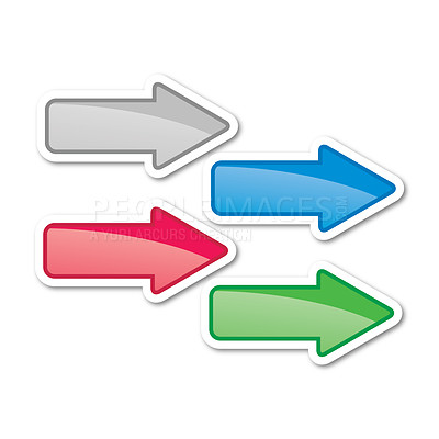 Buy stock photo Arrows, sketch and computer graphic with pointing in a direction to target with illustration with white background. Icon, pointer and shape with drawing to navigate and show digital design with sign