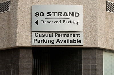 Buy stock photo City, building and sign for parking information, notification and message on private property. Signage, symbol and mistake or error on poster, board or attention for warning, direction or advertising