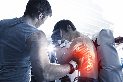 Buy stock photo An mma fighter receiving a blow and taking damage
