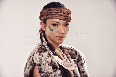 Buy stock photo Studio portrait of an attractive young native american styled woman