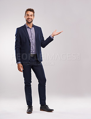 Buy stock photo Studio shot of a well-dressed man against a gray background