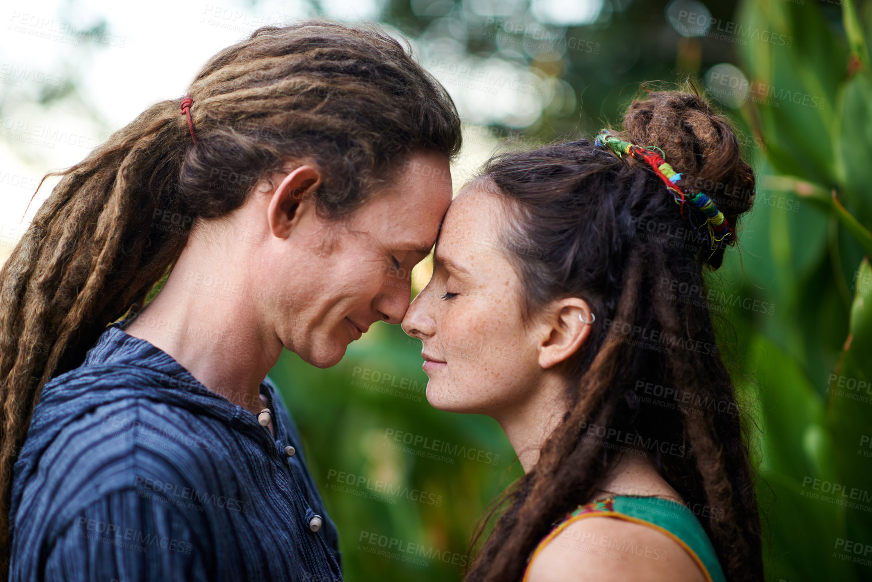 Buy stock photo Cropped shot of a young hippie couple outdoors