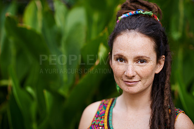 Buy stock photo Portrait of a young hippie woman outdoors
