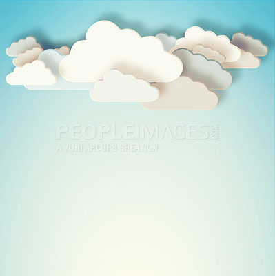 Buy stock photo Cloud computing, icon and graphic with data, storage and mock up space for digital transformation. Networking, futuristic expansion and information technology with online server on blue background