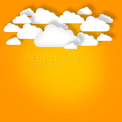 Buy stock photo Clouds, symbol or data computing as connectivity, social media or digital in cybersecurity mockup. Creative, design or cloudscape of virtual, hosting or technology in web networking solution
