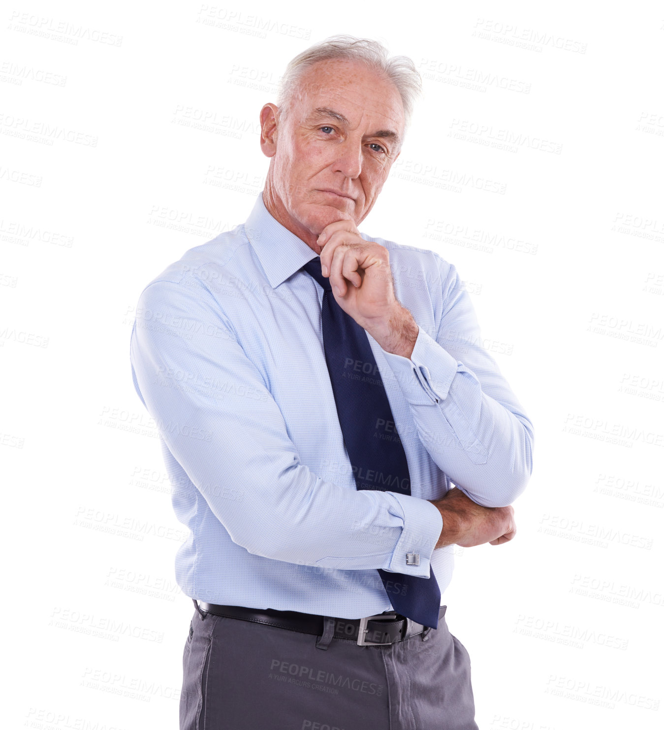 Buy stock photo Portrait, arms crossed and business with senior man, employee and professional isolated on white studio background. Face, old person and model with confident accountant, startup and financial adviser