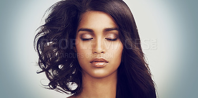 Buy stock photo Closeup portrait of a beautiful young woman