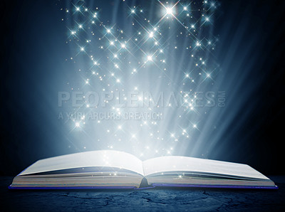 Buy stock photo A book on an isolated background with a bright,magical glow emanating from it