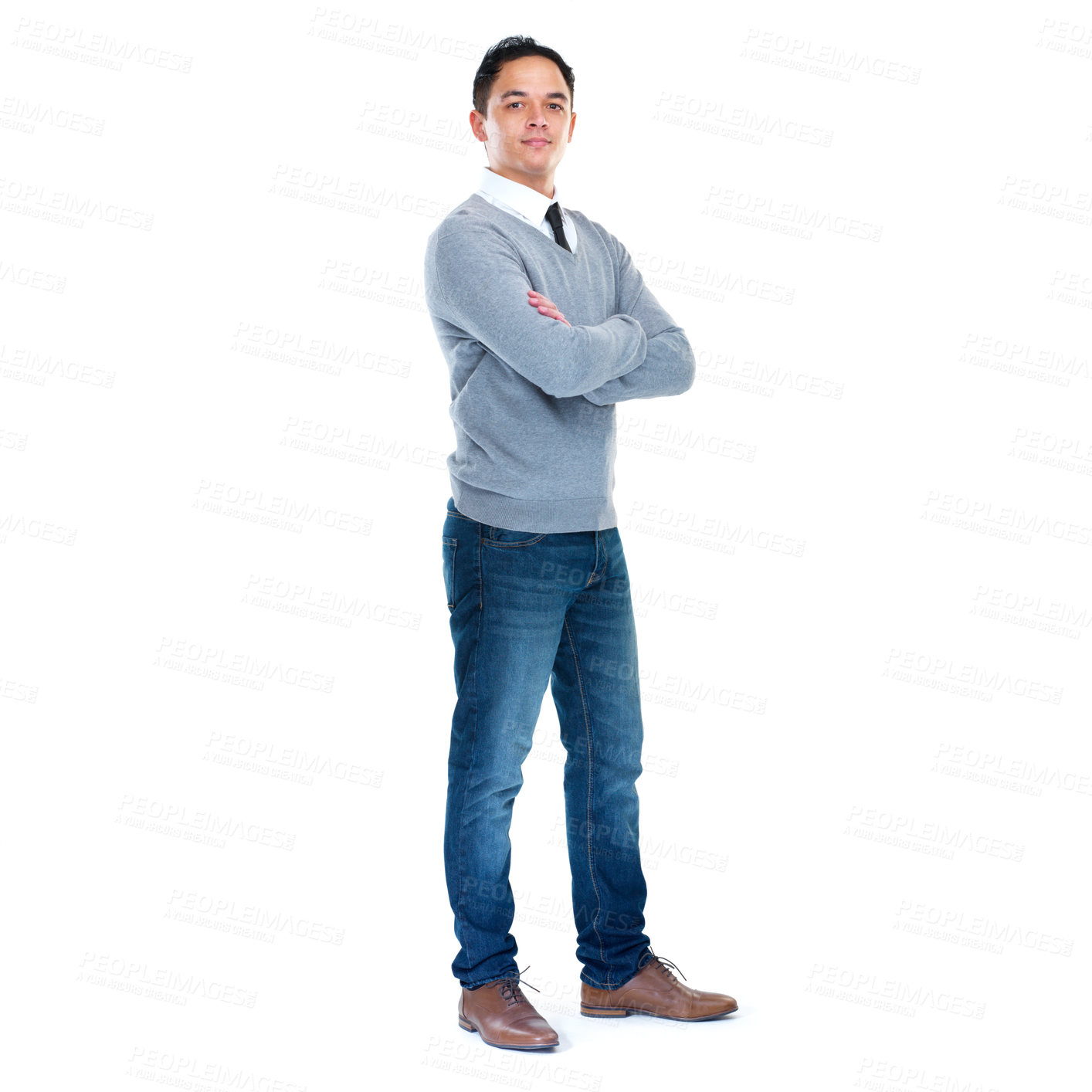 Buy stock photo Corporate, fashion and business man on a white background for leadership, motivation and career. Professional worker, success and isolated male entrepreneur with crossed arms for confident attitude