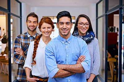 Buy stock photo Portrait of a team of young designers in their modern office
