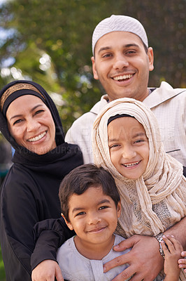 Buy stock photo A muslim family enjoying a day outside