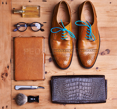 Buy stock photo Shot of a group of men's accessories