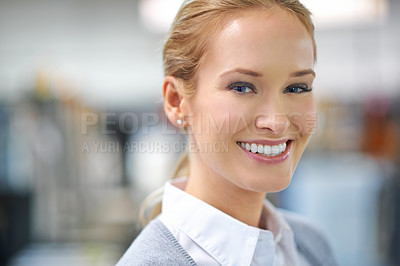 Buy stock photo Businesswoman, workplace and confidence with portrait, office and professional for business, meeting and job. Manager, supervisor and positivity for production, trade and industry for company 