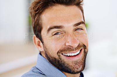 Buy stock photo Portrait of a smiling man in his home