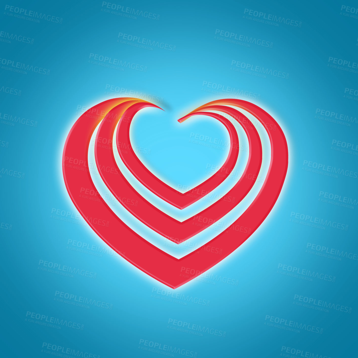 Buy stock photo Illustration, heart and creative symbol for love or devotion, care and blue background. Shape, romance and sketch for valentines day celebration, icon and abstract art for support or peace emotion