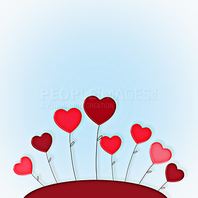 Buy stock photo Graphic, tree and hearts for symbol of love for support, emotional connection or mockup space. Studio background, creative or illustration of anniversary, wallpaper or art for care, design or romance