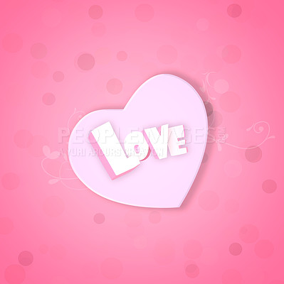 Buy stock photo Graphic, words and hearts for symbol of love for support, valentines day and mockup space in studio. Pink background, icons or illustration of a creative wallpaper for care, text design or romance