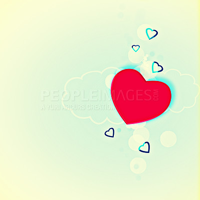 Buy stock photo Illustration, heart and creative symbol for hope or devotion, care and yellow background. Shape, romance and sketch for valentines day celebration, icon and abstract art for support or peace emotion