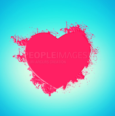 Buy stock photo Graphic, pink and hearts for symbol of love for support, emotional connection and mockup space. Blue background, creative or illustration of wallpaper isolated in studio for care, design or romance