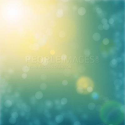 Buy stock photo Bokeh, stars and light with lens flare for fantasy, peace and nature with abstract view on green background. Bright, cosmos and air space with illumination shining for graphic, creativity and calm