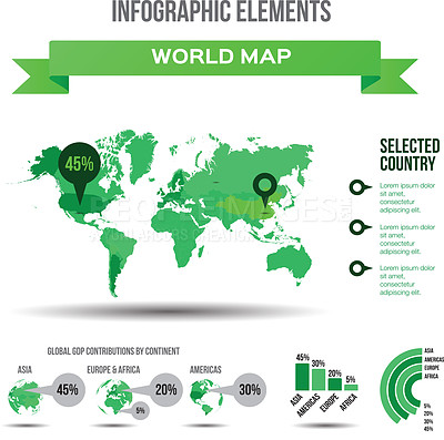 Buy stock photo Infographic, data and analytics for information, report or presentation on world map, global chart or country facts. Illustration, brochure and graphic drawing for geography, population or statistics