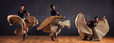 Buy stock photo Montage of a dancer with flowing performing dramatic poses