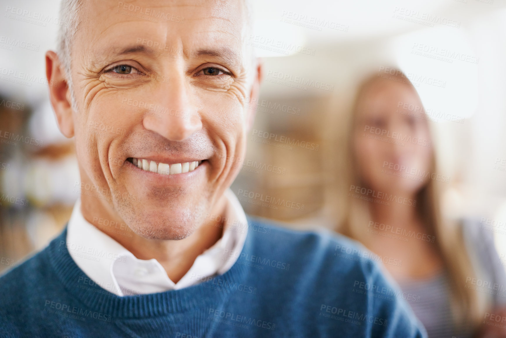 Buy stock photo Happy, man and portrait of business people in warehouse with confidence, logistics or distribution. Export, commerce and team at cargo storage factory with smile, pride and leader in global service