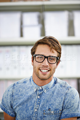 Buy stock photo Shot of a stylish young man in an office