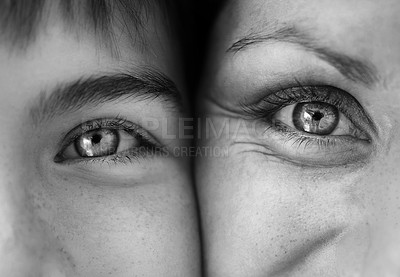 Buy stock photo Cropped closeup shot of a mother and son smiling together