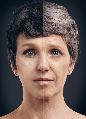 Buy stock photo Composite image of a woman when she was younger and older