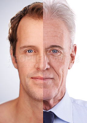 Buy stock photo Portrait of man as his younger and older self